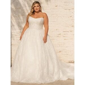 Sottero & Midgley NWT Beaded Ball‎ Gown Chapel Train Wedding Dress Plus Size 26